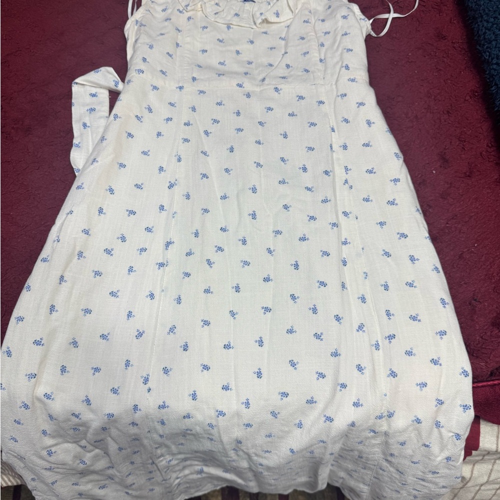 White Dress with Blue Floral Pattern